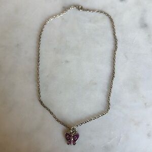 90s Vintage Purple Butterfly Silver Tone Necklace